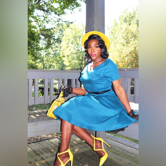 Women 1950s V-Neck Vintage Rockabilly Swing  Dress with Pockets (XXL) - Picture 9 of 9